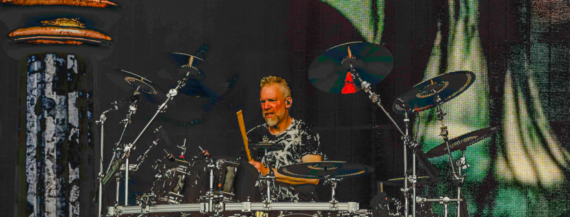 Mike Coolen drumming with Within Temptation at Download Festival 2025 – live percussion intensity on Opus Stage